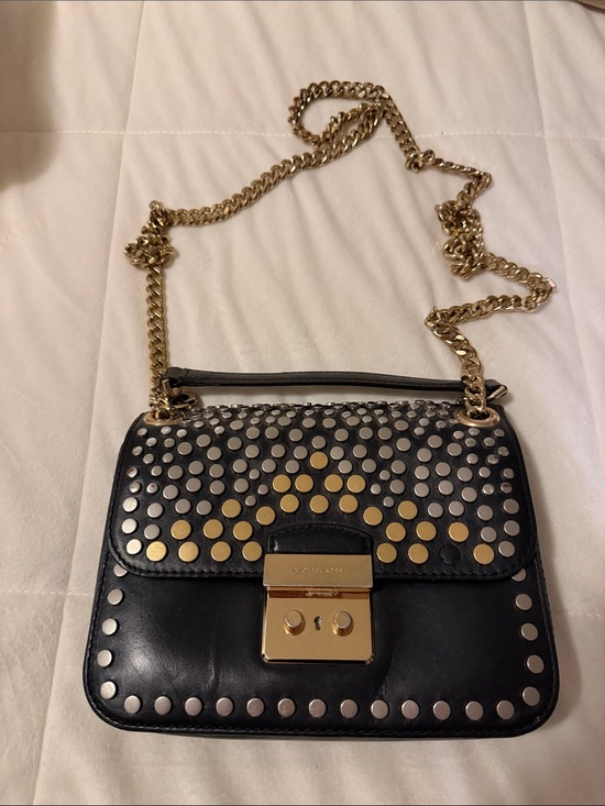 Michael Kors Handbags - Michael Kors Black Leather Crossbody with Gold and Silver Studs